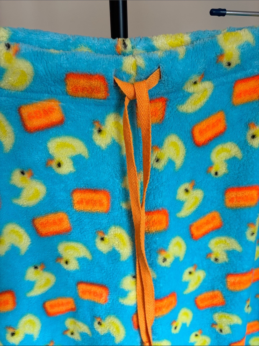 Women's Plush Turquoise Duck-Print Pajama Pants with Drawstring Waist - Picture 4 of 4